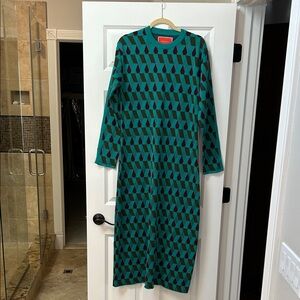 LA DoubleJ Knit Teal Long Sleeve Midi Dress